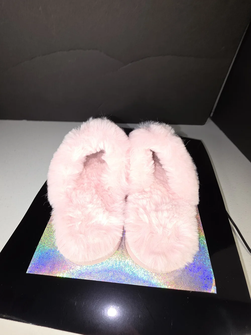 The Children's Place Flip Sequin Faux Fur Slippers Pink Multi Big Girl Sz 5/6